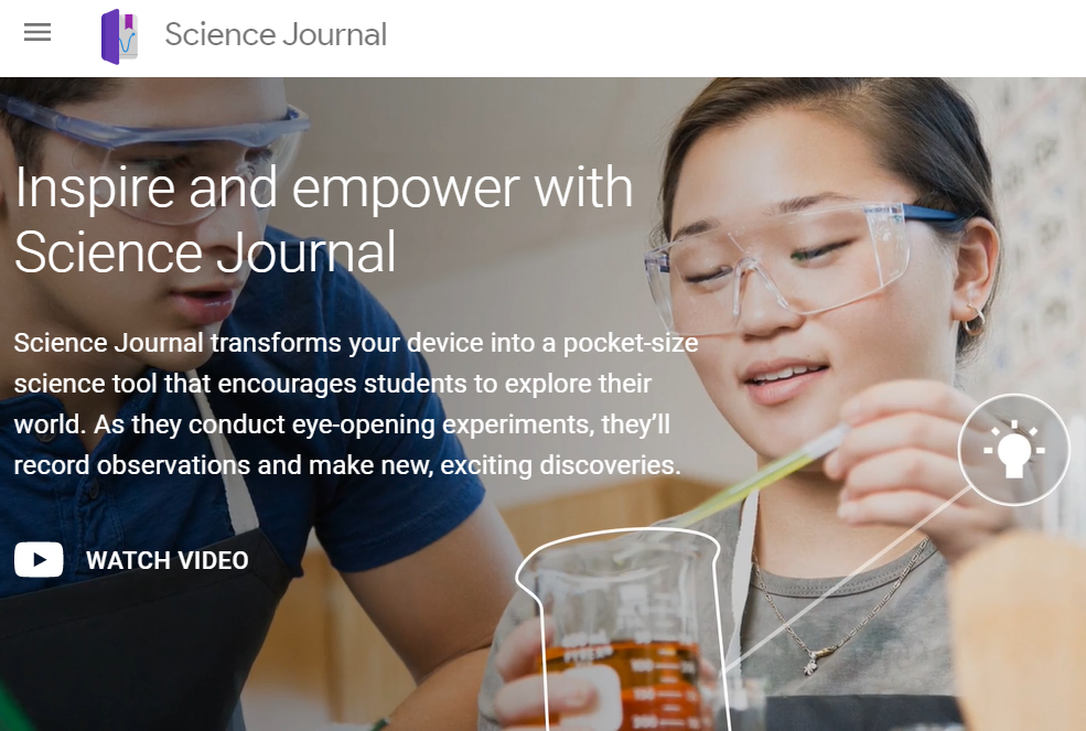Page de destination du site Web Science Journal by Google