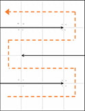 Instruction on how to fold the Zine panels following the orange arrow.