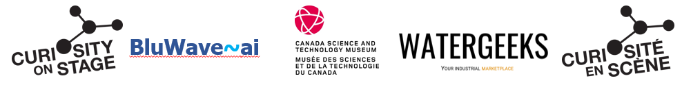 Logos for Curiosity on Stage, BluWave-AI, The Canada Science and Technology Museum, and WaterGeeks