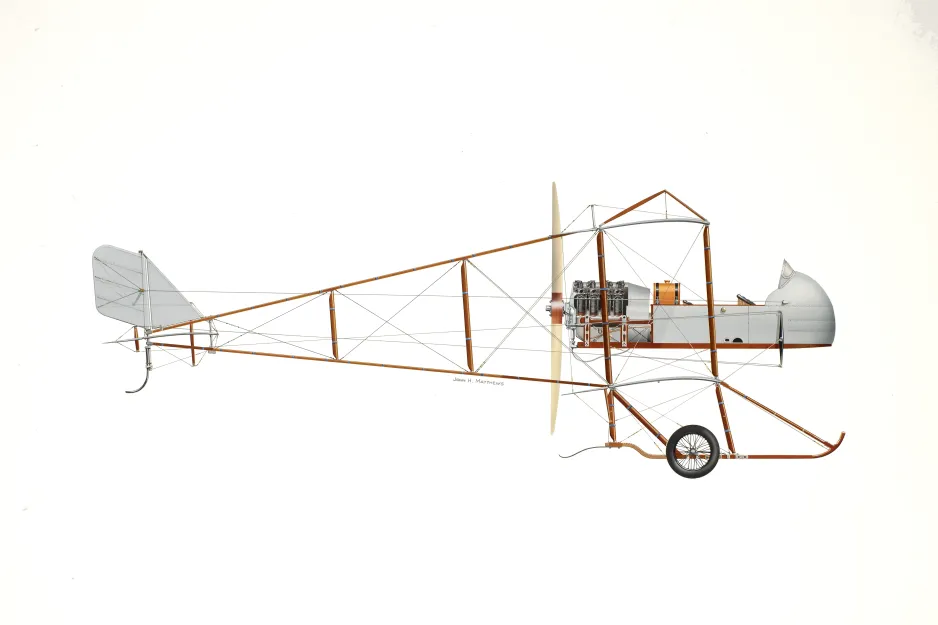 Highly-detailed watercolour painting of the Farman Shorthorn S.11 airplane in profile against a white background.