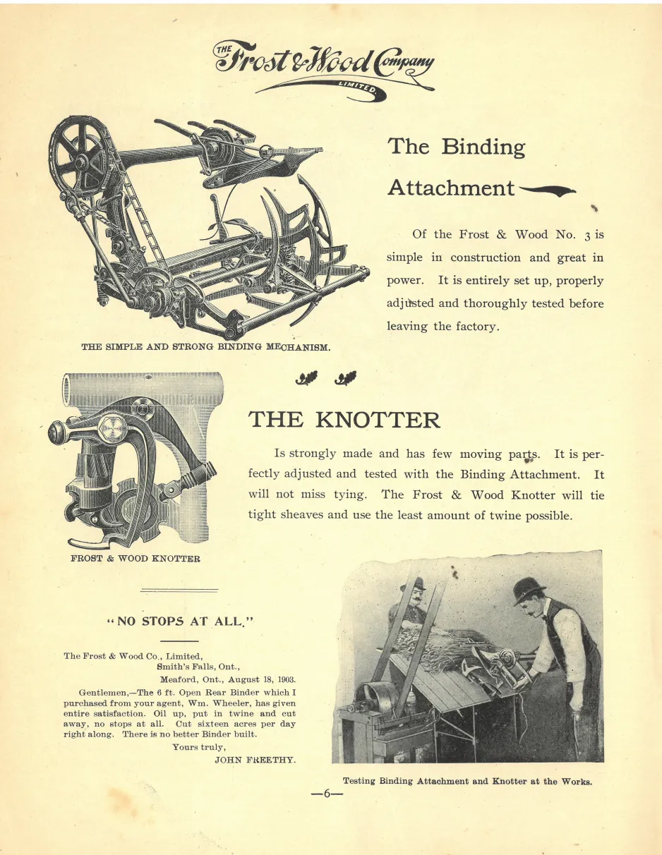 A page from a catalogue with descriptions and images of a binders components.