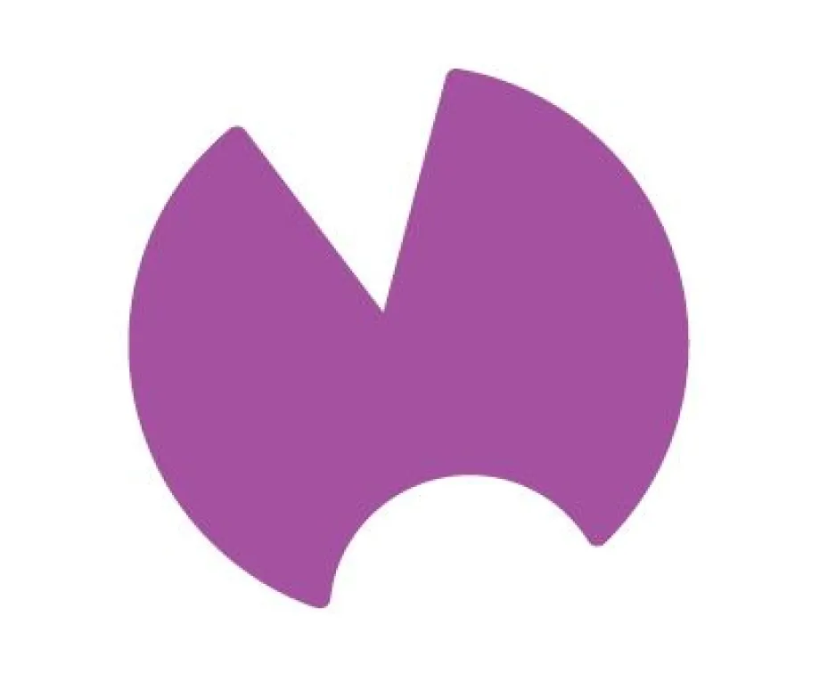 A purple, circular shape with a triangular cutout at top and circular cutout at bottom