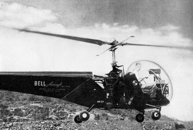 A Bell Model 47 used by Lundberg to test his equipment. This machine is the second commercially registered helicopter in the world. Anon. “Prospecting with helicopter and magnetics.” Science Illustrated, December 1946, 64.