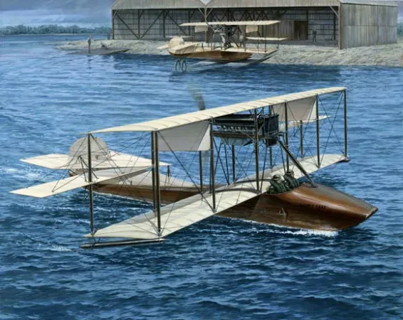 The Maple Leaf, a Curtiss Model F flying boat of the Curtiss Flying School, Hanlan’s Point, Toronto, Ontario, circa 1915. Robert William Bradford, Curtiss "F" Flying Boat: the Maple Leaf. 