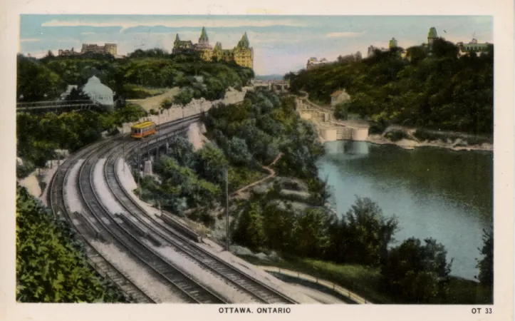 A colour post card showing a rail bridge in Ottawa, Ontario, Canada. 