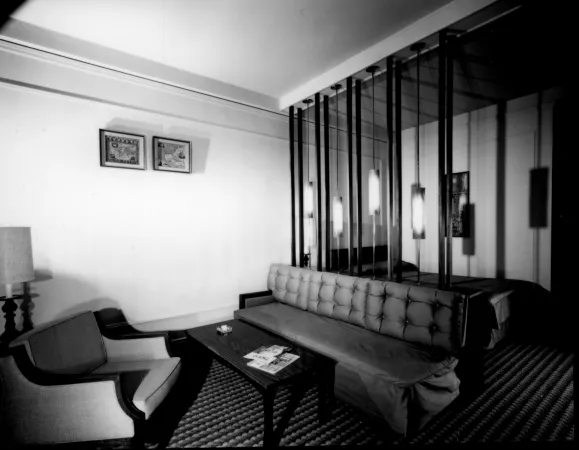 A double bedded studio room with screen, Hotel Vancouver, 1965