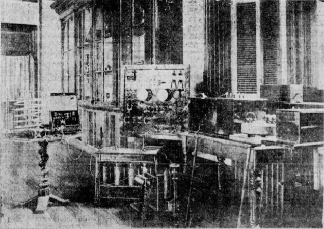 The wireless telegraphy station of the physics laboratory of the Collège Sainte-Marie, Montréal, Québec. Anon., “Des postes de télégraphie sans fil établis à Montréal.” La Patrie, 3 April 1909, 9.