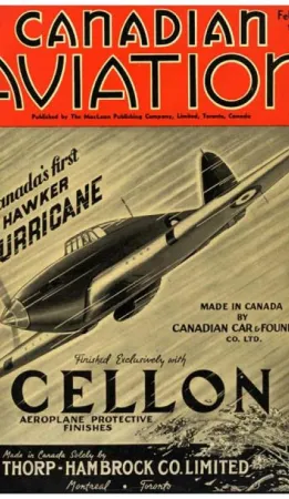 Cover of Canadian Aviation magazine featuring the first Canadian-made Hawker Hurricane, February 1940. Source: Ingenium