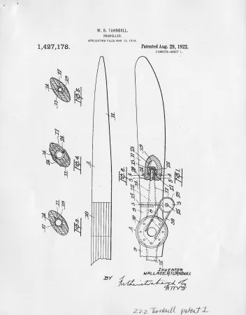Drawing of W. Rupert Turnbull’s Variable Pitch Propeller patent, August 29, 1922. Source: Ingenium 1967.1152