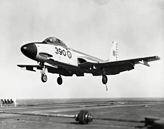 McDonnell F2H-3 Banshee landing on an aircraft carrier