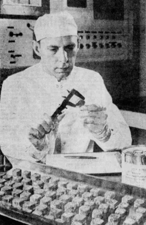  Robert L. Pavey, director of special foods at Swift & Company, tasting cubes of roast beef, or Moon meatballs, that Apollo program astronauts may have eaten. Anon., “Space foods, space fashions inspired by Moon.” The Desert Sun, 17 July 1969, 4.