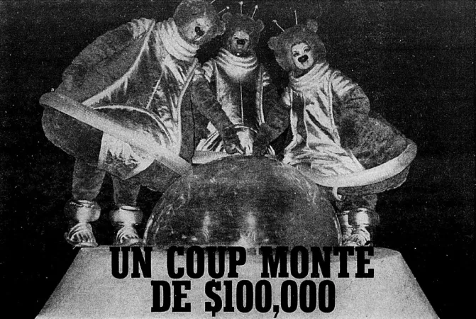 De gauche à droite, Boum-Boum, Ba-Ba et Bi-Bi, en d’autres mots les Lunours. Anon., “Toute la vérité sur la soucoupe de St-Bruno –Un coup monté de $100,000.” Photo-Journal, 23 février au 1er mars 1970, 1.