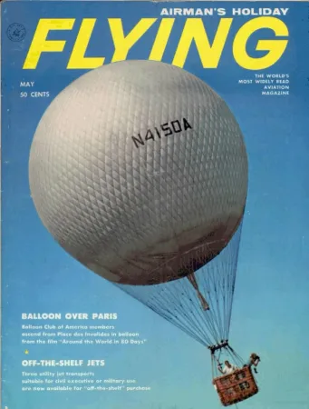 Constance Cann Wolf caught on film as she herself caught on film a scene that caught her eye, Valley Forge, Pennsylvania. The gas balloon belonged to the Balloon Club of America. Anon., “Balloon over Paris.” Flying, May 1959, cover.