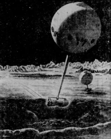 La voiture lunaire Oberth telle qu’imaginée en 1960. I.M. Levitt, « Le problème du transport sur la Lune. » L’Action catholique, 10 juillet 1960, 5.