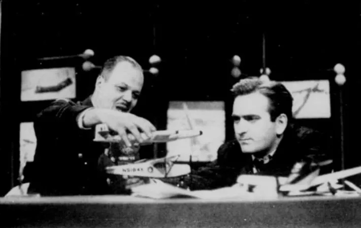 The host of the weekly television show Plein Ciel, on the right, and his technical adviser, Captain Marcel Everard. Anon., “Introduction à l’aviation.” La semaine à Radio-Canada, 29 November to 5 December 1958, 12.