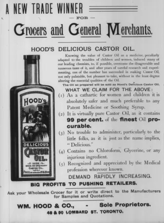 A typical advertisement of the Toronto, Ontario, firm William Hood & Company. Anon., “William Hood & Company.” The Canadian Grocer & General Storekeeper, 27 May 1892, 9.