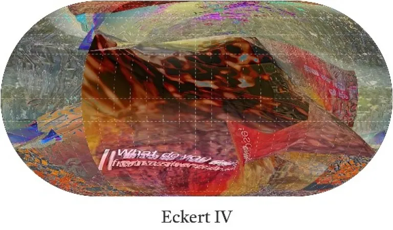 Colourful Eckert IV map projection generated by AI