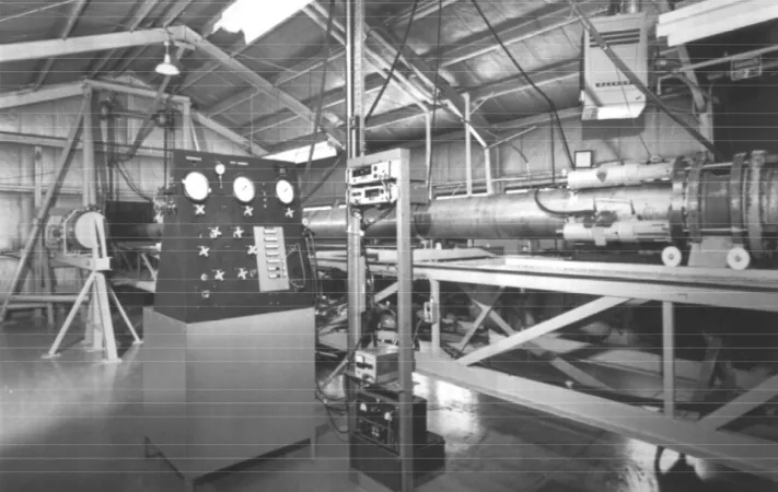 The 10-inch flight impact simulator of the National Research Council of Canada at some point during its long career, Uplands / Ottawa, Ontario. NRC.