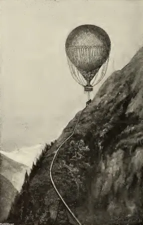 Le chemin de fer aérostatique / chemin de fer au ballon proposé par Friedrich Volderauer. Salvatore Pannizzi, « Mountain Railways. » The Wide World Magazine, juillet 1898, 304.