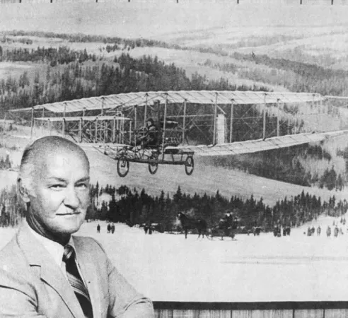 Robert William Bradford, Associate Director of the National Aviation Museum, in front of a reproduction of one of his works. Robert Sibley, “Canada’s romance with airplane got off the ground 80 years ago today.” The Ottawa Citizen, 23 February 1989, 3.