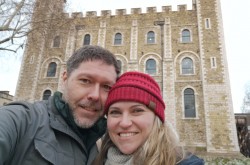 Couple selfie in front of the White Tower. 