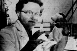 Doctor Margaret Beznak with one of her research subjects. Elizabeth Motherwell, “Elle succède à son mari à la tête de la faculté de physiologie de l’U. d’Ottawa.” La Tribune, 3 February 1960, 17.