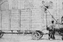 The crate containing Jean Versailles’ Blériot Type XI on the specially-equipped horse-driven truck belonging to Shedden Forwarding Company Limited, Montréal, Québec. Anon., “Le premier aéroplane à Montréal.” La Presse, 28 May 1910, 12.