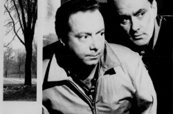 The main actors of the Société Radio-Canada television show CF-RCK, Yves Létourneau (on the right) and René Caron. Anon., « Une scène de CF-RCK avec René Caron et Yves Létourneau. » La semaine à Radio-Canada, from 2 to 8 January 1960, cover.