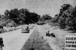 The road section monitored by the speed radar set of the Connecticut State Police, near Glastonbury, Connecticut. Anon., “L’actualité en images – Pièges à comboys.” La Patrie, 16 February 1949, 14.