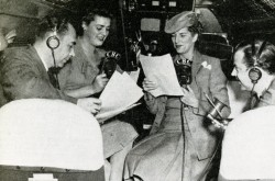 Canadian Broadcasting Corporation radio host Claire Wallace interviewing Trans-Canada Air Lines interior accommodation engineer Diana Jocelyn Dudley, January 1946. Anon. “Air Transportation – Radio Broadcast over Niagara.” Canadian Transportation, April 1946, 200. 