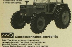 Publicité montrant un tracteur italien SAME Buffalo. Anon., « Publicité – Les Entreprises Biasotto & Hardy (Canada) Incorporée. » Le Bulletin des agriculteurs, juillet 1981, 26.