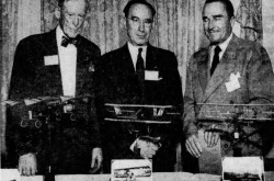 The Canadian author and aviation pioneer Frank Henry Ellis (centre) with American aviation pioneers Frank Purdy Lahm (left) and Will D. “Billy” Parker, president of Early Birds of Aviation Incorporated, Los Angeles, California. Robert Francis, “Early Birds.” Sunday Sun Magazine, 28 July 1951, 5.