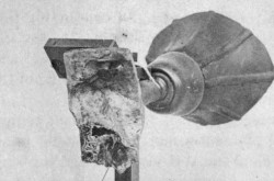 Cropped photograph of the 1874 ear phonautograph showing the mouthpiece and ear components.