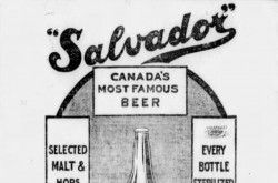 Une publicité de Frisco Soda Water Company de Montréal, Québec, pour la bière Salvador brassée par Reinhardt ‘Salvador’ Brewery Limited de Toronto, Ontario. Anon., « Frisco Soda Water Company. » The Montreal Daily Star, 5 juillet 1912, 5.