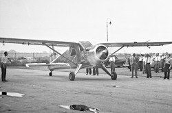 The prototype of the Canadian de Havilland Canada DHC-2 Beaver bushplane on the day of its first flight, Downsview, Ontario, August 1947. CASM, KM-08317.