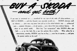 Publicité de Campbell Motors Limited de Vancouver, Colombie-Britannique, vantant les mérites de l’automobile AZNP Škoda 1101 ou 1102. Anon., « Campbell Motors Limited. » The Vancouver Sun, 10 juin 1950, 11.