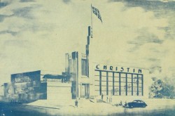 A sketch of the new factory of Christin Limitée of Montréal, Québec. Anon., “–.” Le Mouvement ouvrier, 1948. (Montréal : Éditions de la L.O.C., 1948), 4th cover.