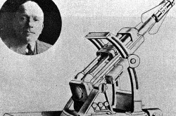 Louis Damblanc, pionnier français de la fuséonautique, et le dispositif qu’il conçoit pour lancer des fusées postales à courte portée, vers 1937. Alexandre Ananoff, « L’histoire des fusées. » La Nature, 15 mai 1939, 312.